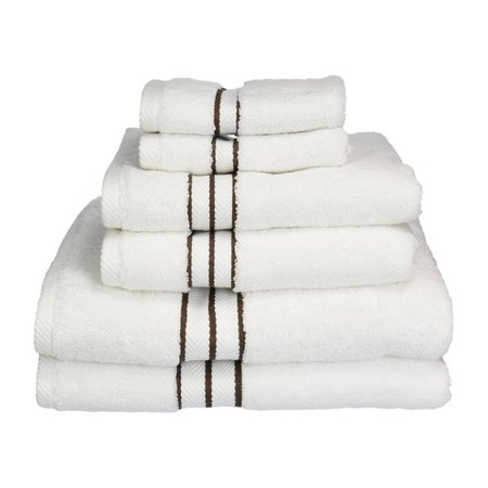 SUPERIOR Superior 900GSM-H 6PC SET CH 900 Gsm Egyptian Cotton Towel Set - White With Chocolate Border; 6 Pieces 900GSM(H) 6PC SET CH